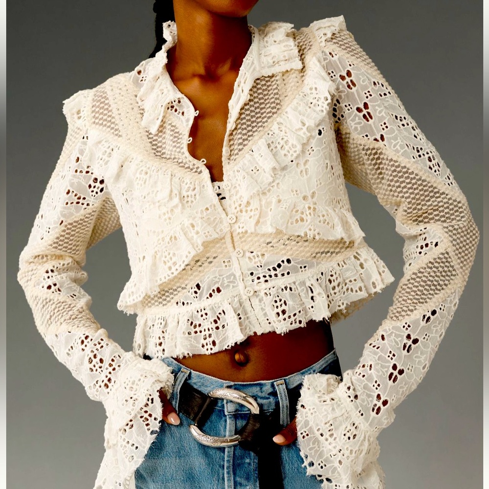 Embroidered Lace Cropped Jacket By Anthropologie NWT Size XS $128